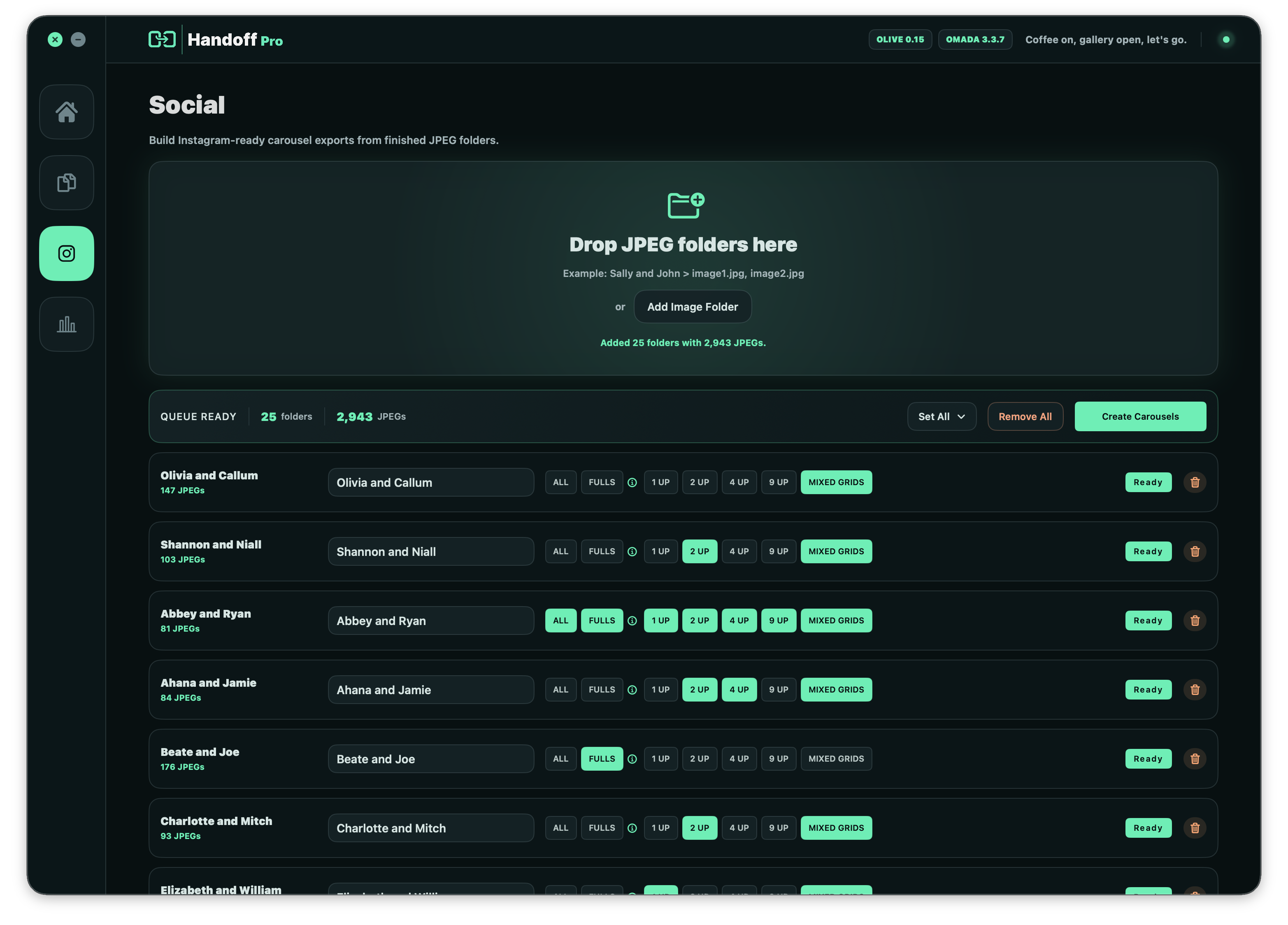 Handoff Pro Social dashboard screen